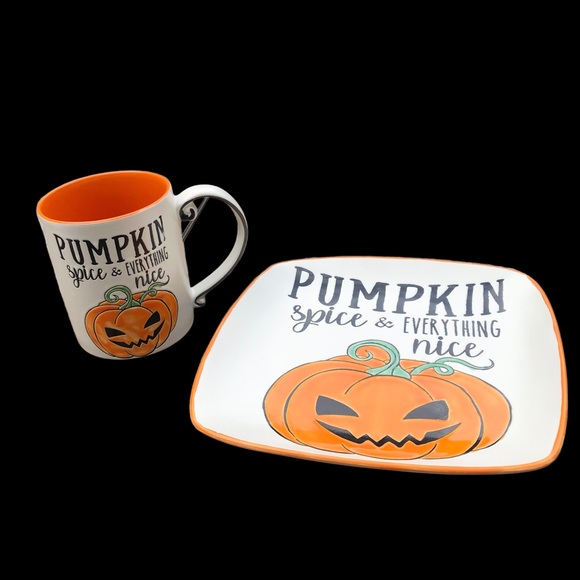 New Pumpkin spice and everything nice jack-o'-lantern mug & plate set - Picture 4 of 9